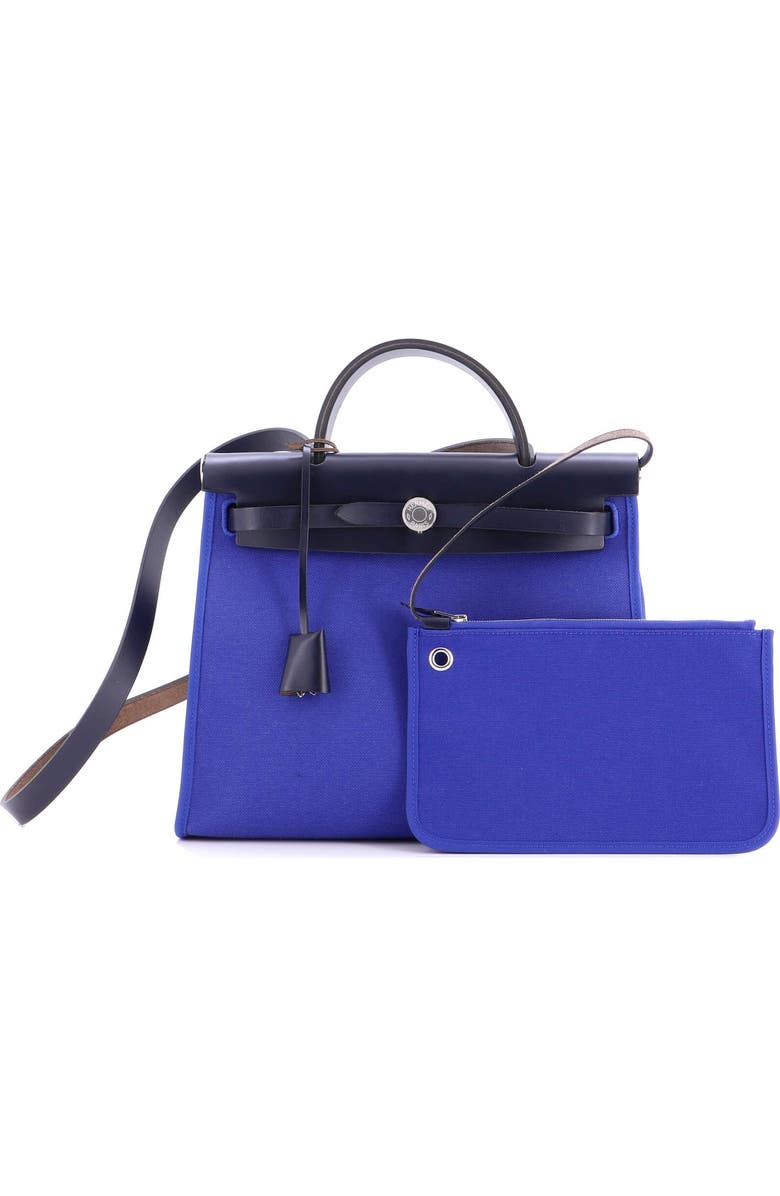 Pre-Owned Hermes Herbag Zip Leather and Toile 31, Alternate, color, Bleu Royal