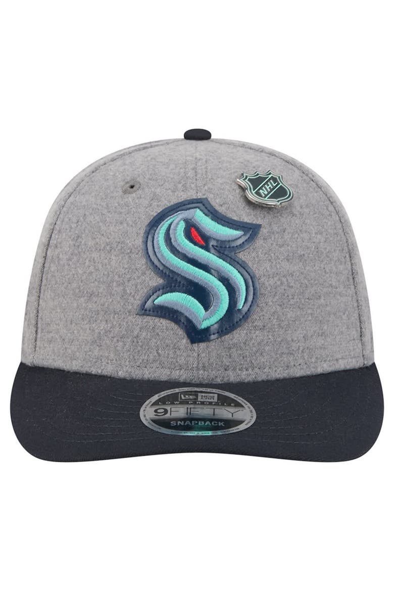 Men's New Era  Gray/Deep Sea Blue Seattle Kraken Wool Pin Low Profile 9FIFTY Snapback Hat, Alternate, color, Gray
