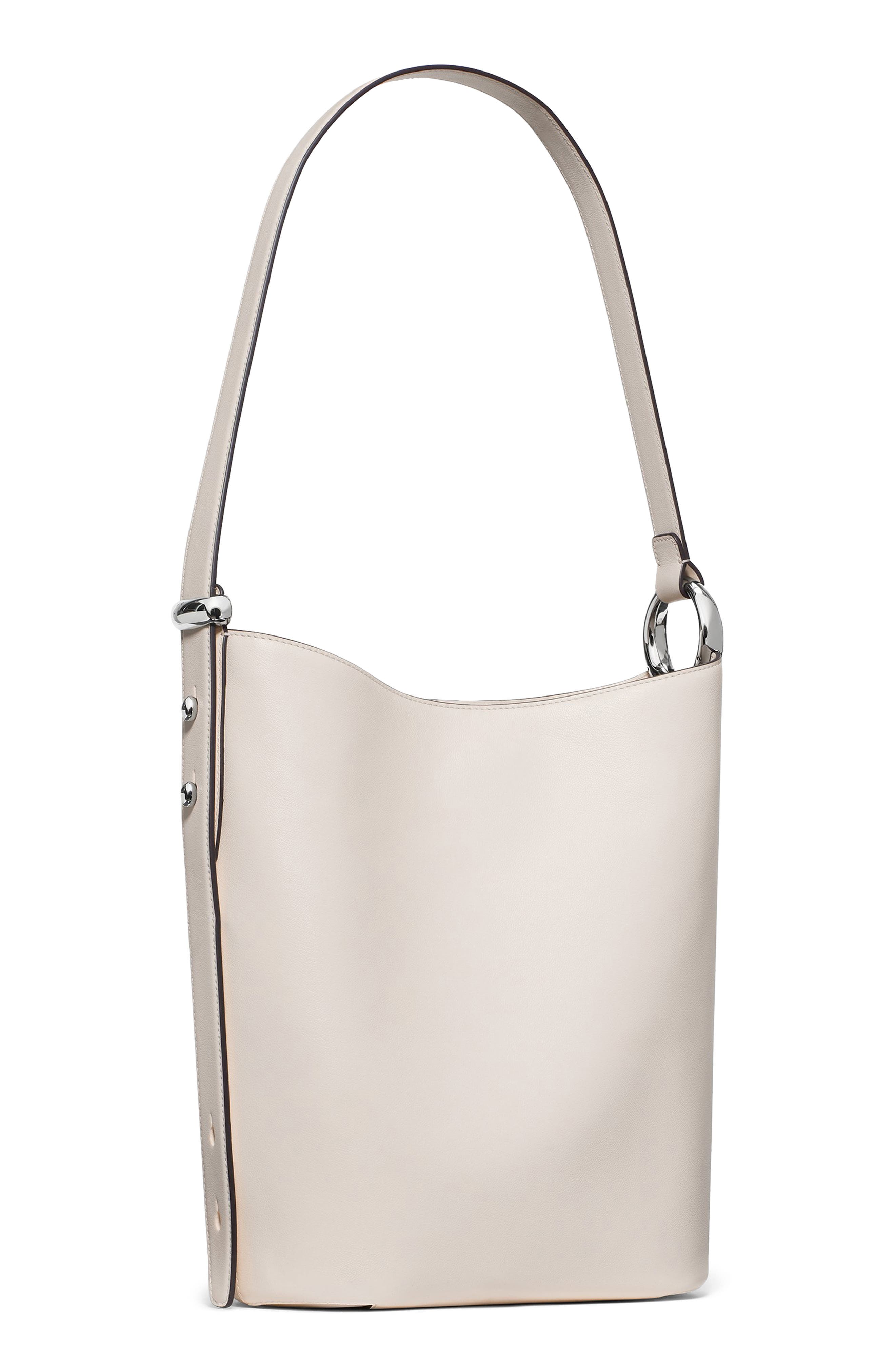 halo fine grain leather bucket bag, Alternate, color, CREAM