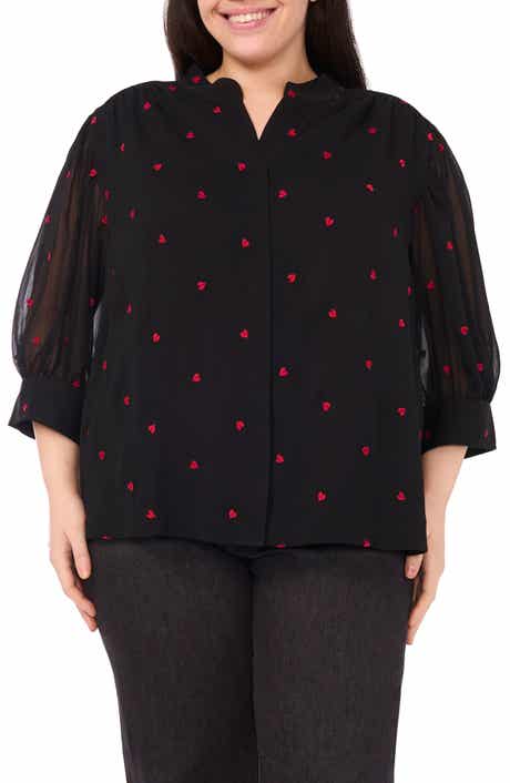 CeCe Heart Embroidered Button-Up Shirt