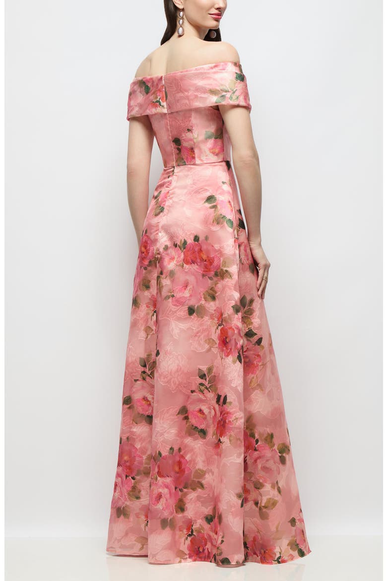 Karr Floral Jacquard Off the Shoulder Organza Gown, Alternate, color, GUAVA FLORAL PRINT