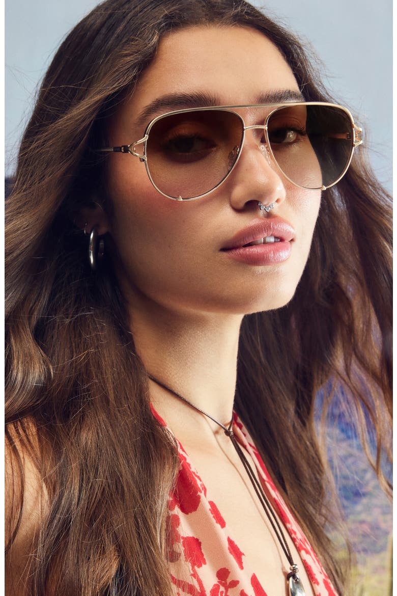 Key Twist 60mm Gradient Aviator Sunglasses, Alternate, color, BRUSHED GOLD/ SEPIA