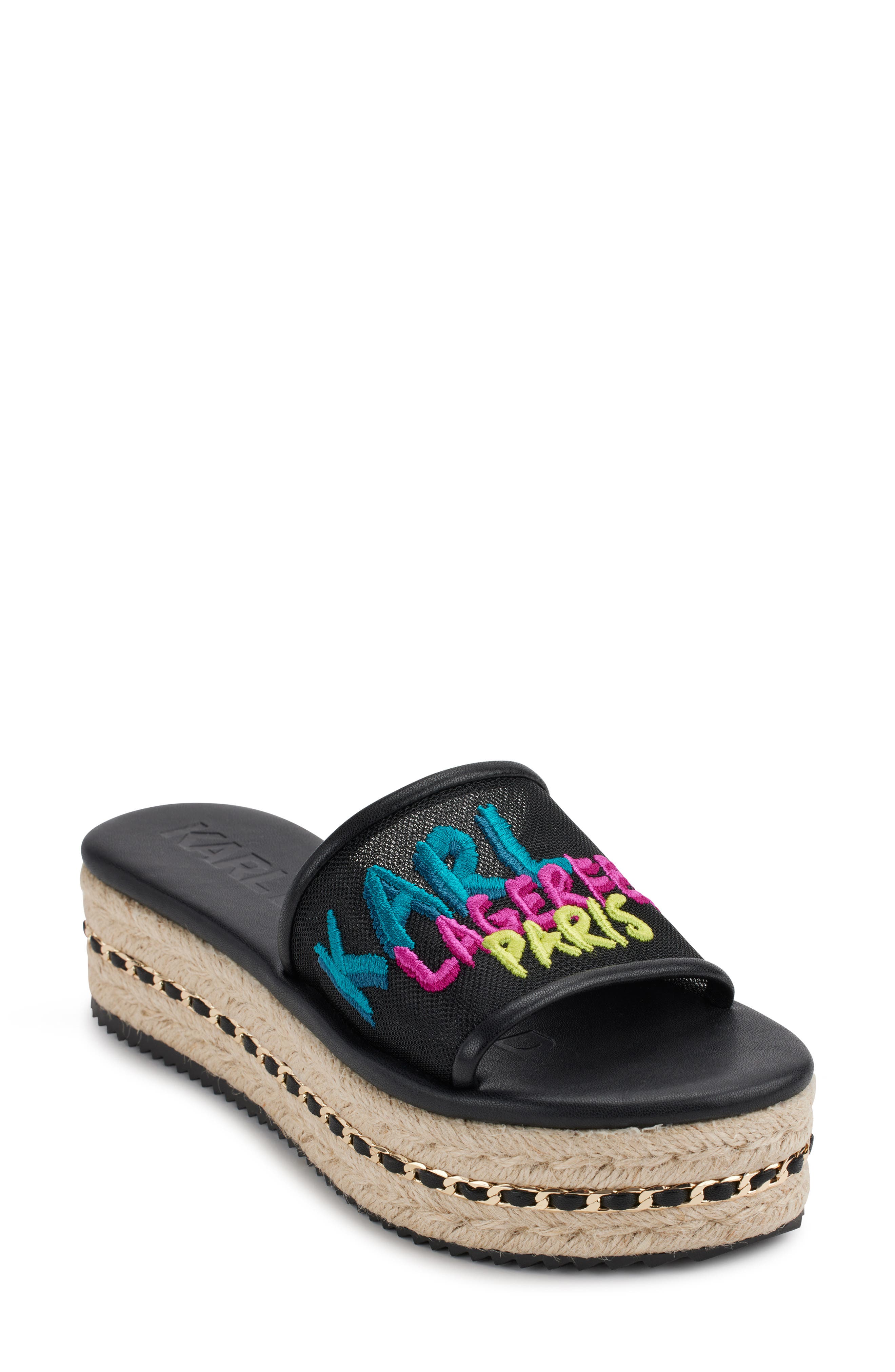 KARL LAGERFELD PARIS Kamara Embroidered Platform Slide Sandal, Main, color, 