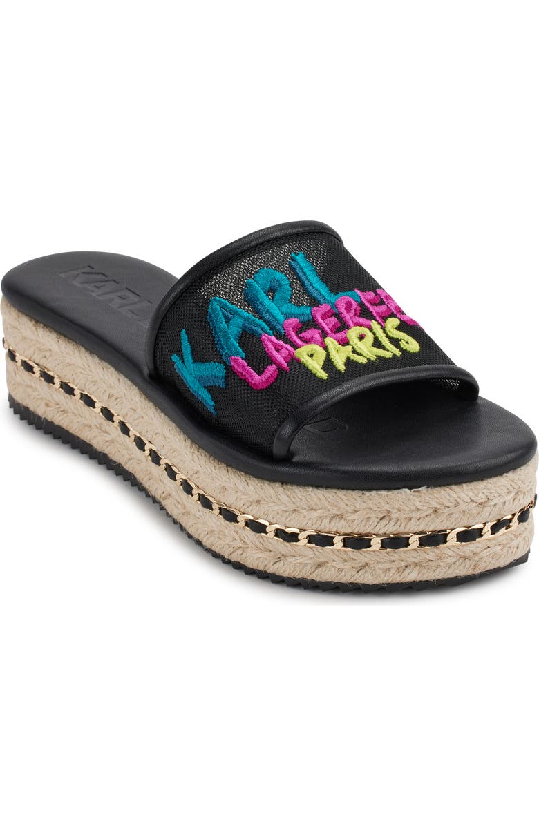 KARL LAGERFELD PARIS Kamara Embroidered Platform Slide Sandal, Main, color,