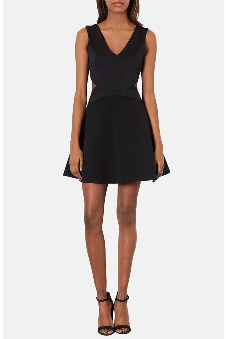 Cutout Skater Dress, Main, color, BLACK