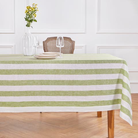 Linen Tablecloth for Dining Table, Holiday and Everyday Table Decor - Cabana Stripe