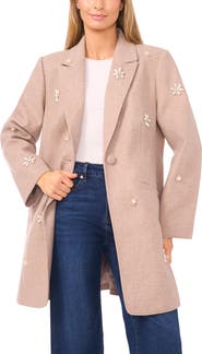 CeCe Faux Pearl & Rhinestone Detail Coat