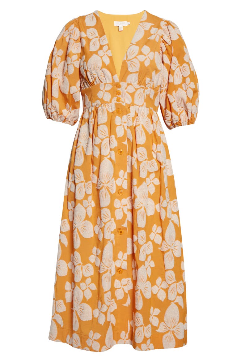 Cinthy Floral Jacquard A-Line Dress, Alternate, color, DARK ORANGE