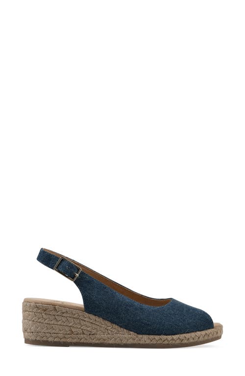 White Mountain Footwear Maize Slingback Wedge Sandal In Dark Blue Denim Fabric