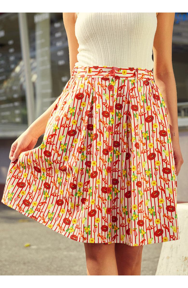 ModCloth Perfectly Pleated Button Front Skirt, Alternate, color, Kitschy Coastal