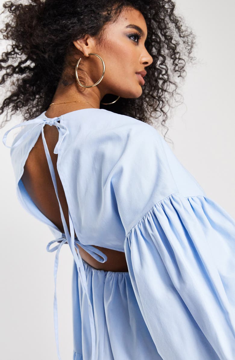 ASOS DESIGN Tie Back Tiered Long Sleeve Maxi Dress, Alternate, color, 