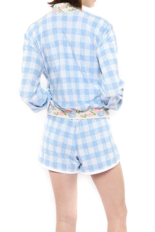 Shop Anna Sui Gingham Terry Jacket In Baby Blue