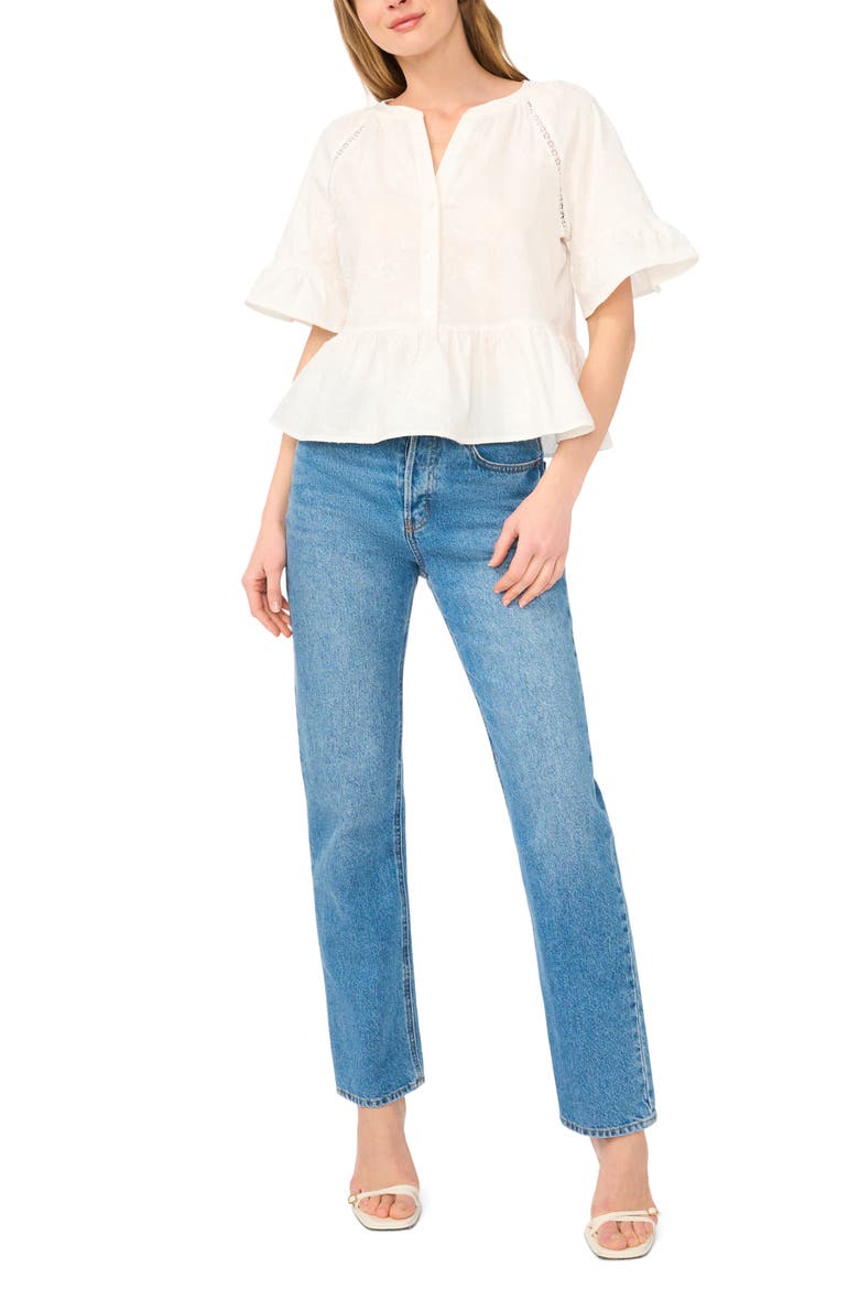 Lace Insert Peplum Top, Alternate, color, VANILLA CLAM