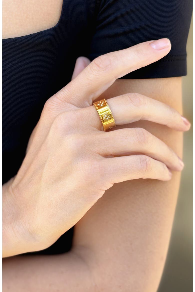 Cubic Zirconia Clover Band Ring, Alternate, color, GOLD