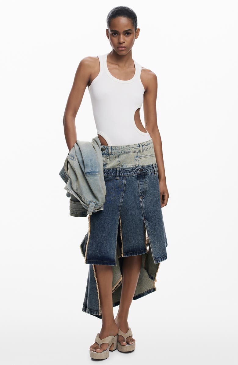 Desigual Two Tone Ruffle Denim Skirt, Alternate, color, Light Blue