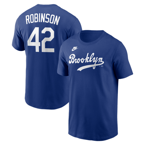 Men's Nike Jackie Robinson Royal Brooklyn Dodgers Cooperstown Collection Name & Number T-Shirt