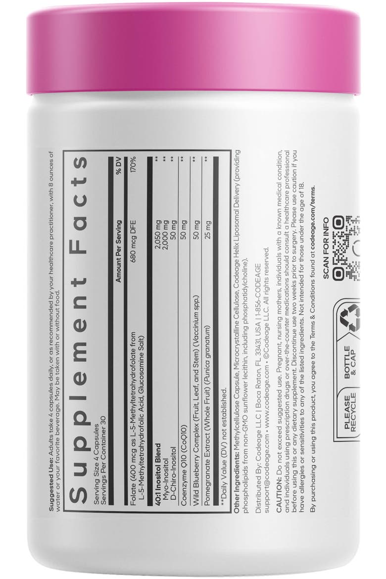 Liposomal Ovarian Inositol + Folate & CoQ10 Supplement, Alternate, color, White
