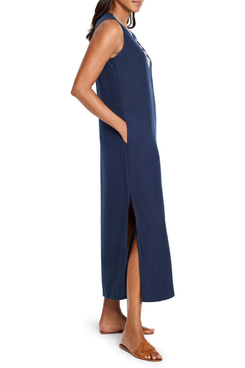 Sunset Soirée Embroidered Linen Blend Sundress, Alternate, color, DARK INDIGO