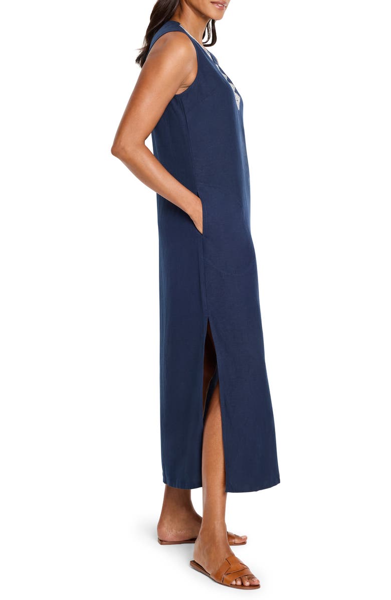 NIC+ZOE Sunset Soirée Embroidered Linen Blend Sundress, Alternate, color, Dark Indigo