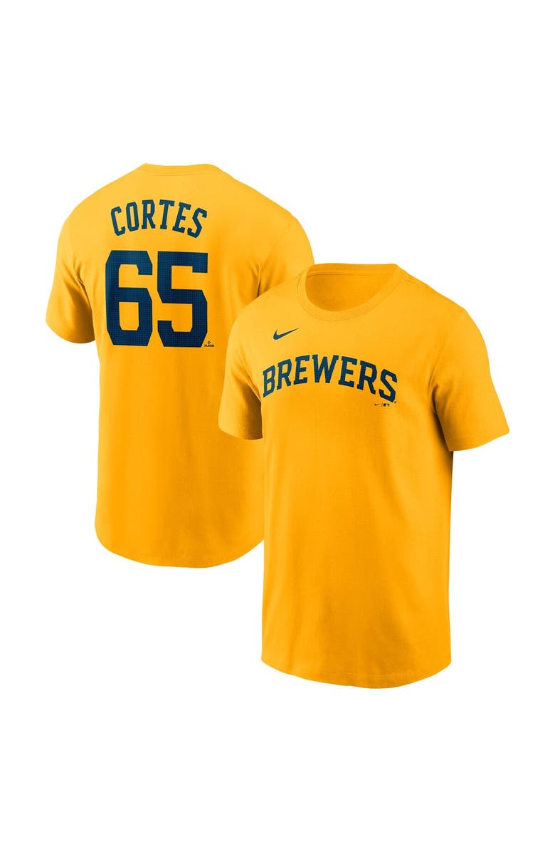 Nike Men's Nike Nestor Cortes Gold Milwaukee Brewers Fuse Name & Number T-Shirt, Alternate, color, 