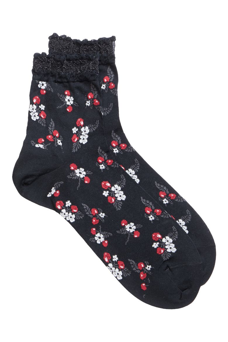 Cherry Crew Socks (Nordstrom Exclusive), Main, color, BLACK MULTI