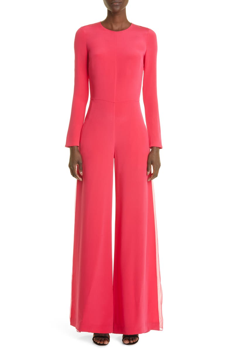 Adam Lippes Wide Leg Long Sleeve Silk Crepe Jumpsuit, Main, color,