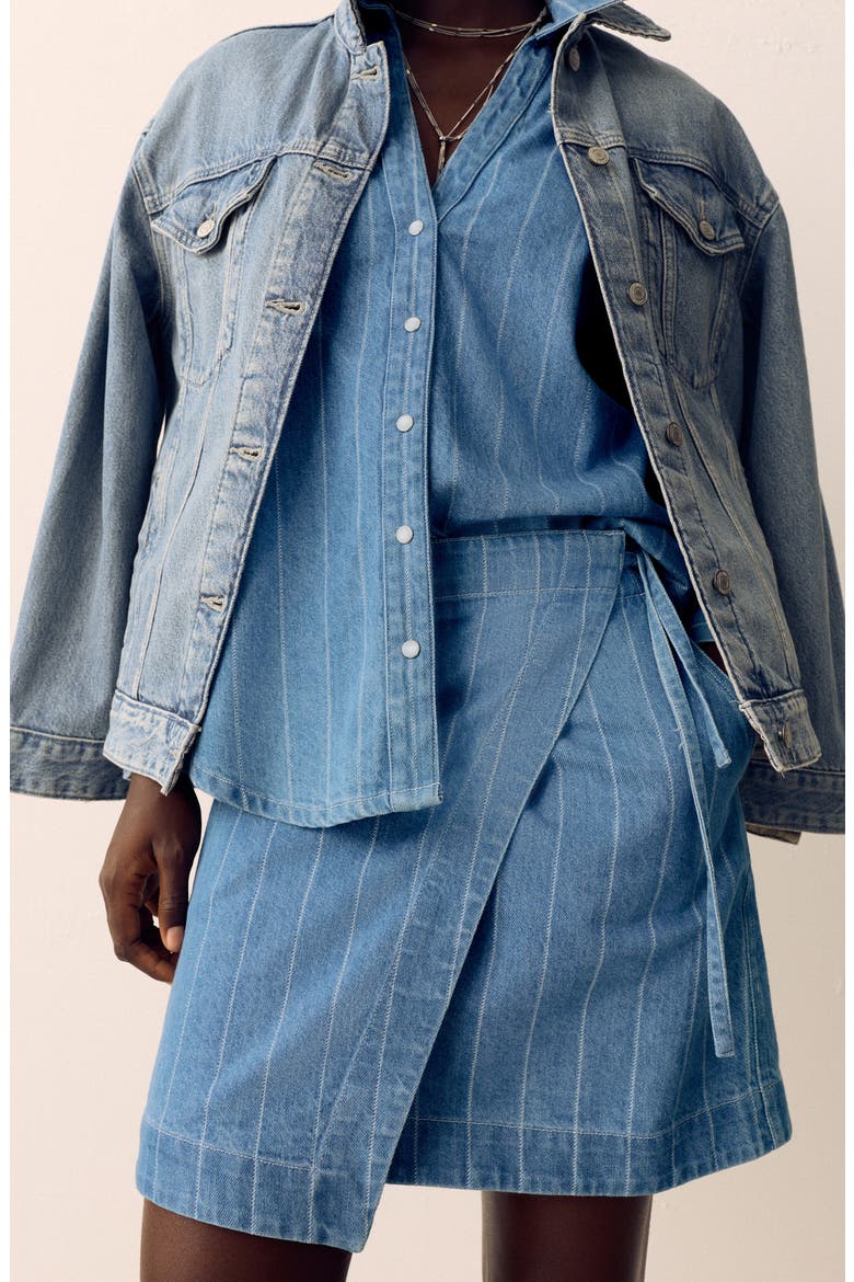 Stripe Denim Wrap Skirt, Alternate, color, MEDIUM INDIGO BLUE