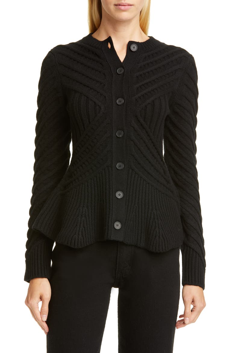 Alexander McQueen Angled Cable Cardigan, Main, color, BLACK