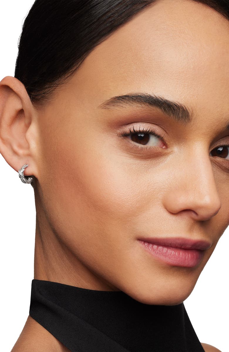 David Yurman Petite X Hoop Earrings, Alternate, color, Diamond/ Silver