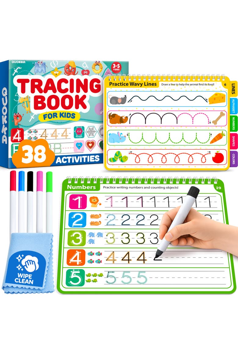 Tracing Activity Books for Kids - Dry Erase Practice Books with Markers, Main, color, White