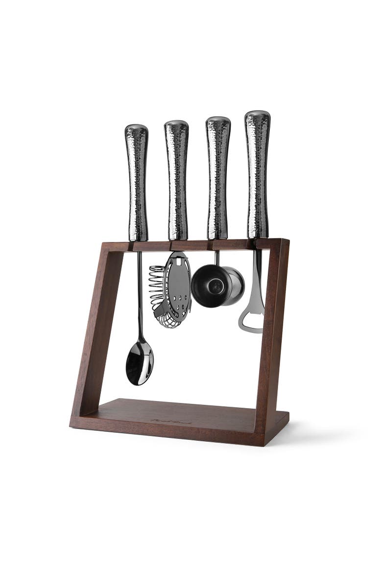 4 Piece Bar Tool Set with Stand - Black Chrome Metal Handles, Main, color, Chrome