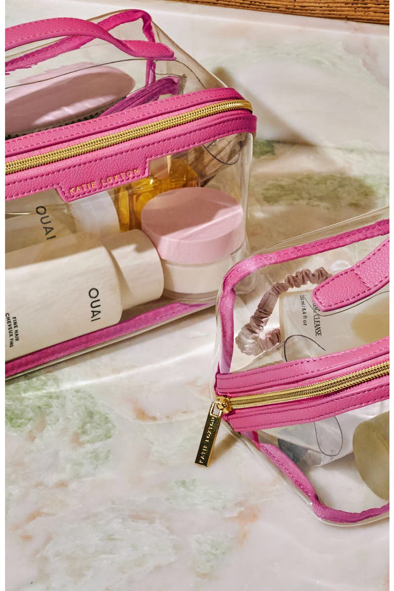 Large Clear Fold-Out Wash Bag, Alternate, color, Sugar Pink