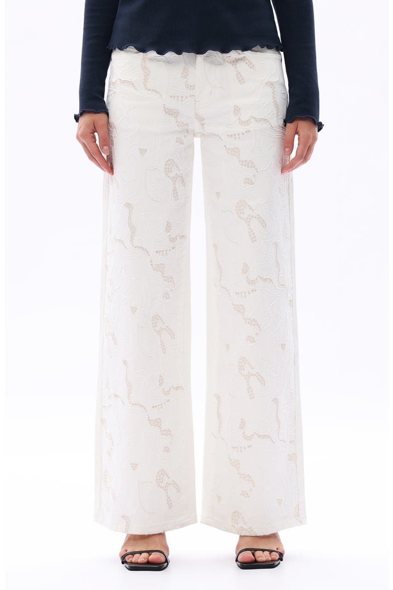 Lace Inset Embroidered Wide Leg Jeans, Main, color, WHITE