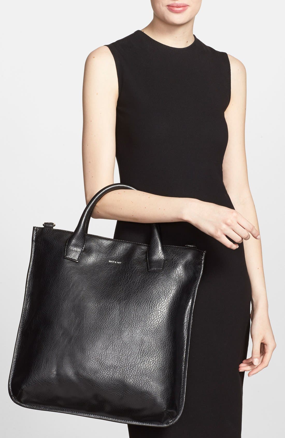 'Deeter' Vegan Leather Tote, Alternate, color, BLACK