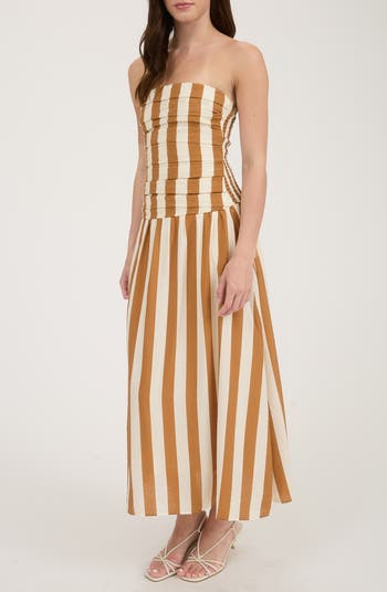 Gathered Strapless Midi Dress