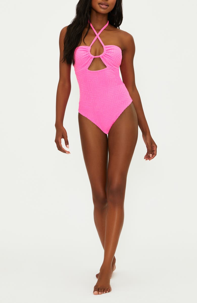 Beach Riot Phoenix Halter One-Piece Swimsuit, Main, color, Strawberry