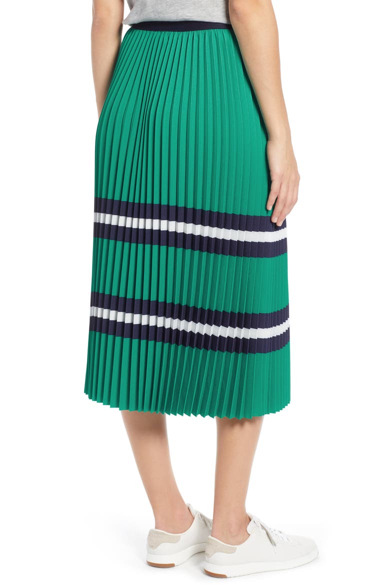 Pleated Polo Midi Skirt, Alternate, color, GREEN- NAVY SKIRT STRIPE