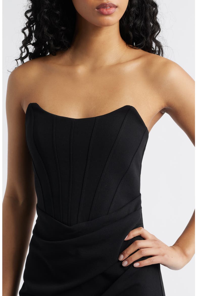 Strapless Cateye Corset Scuba Gown, Alternate, color, BLACK