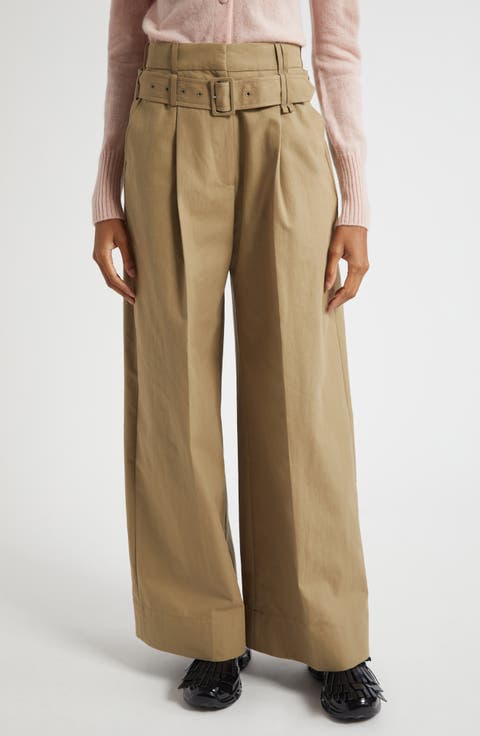 Multi Belt Loop Pleated Wide Leg Trousers