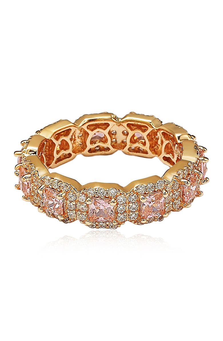 SUZY LEVIAN Rose-Tone Sterling Silver Asscher Cut Pink CZ Band Ring, Main, color, Pink