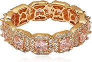 SUZY LEVIAN Rose-Tone Sterling Silver Asscher Cut Pink CZ Band Ring