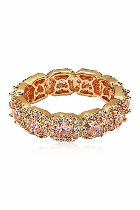 SUZY LEVIAN Rose-Tone Sterling Silver Asscher Cut Pink CZ Band Ring