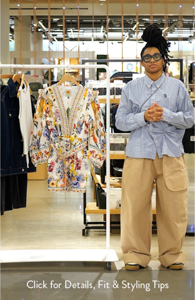 Greek Garden Long Sleeve Plunge Neck Cotton Romper, sales video thumbnail