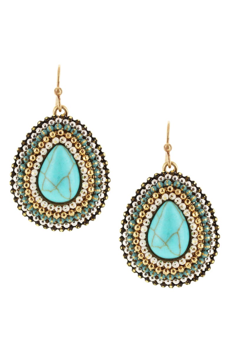 OLIVIA WELLES Beaded Teardrop Earrings, Main, color, Worn Gold-Turquoise