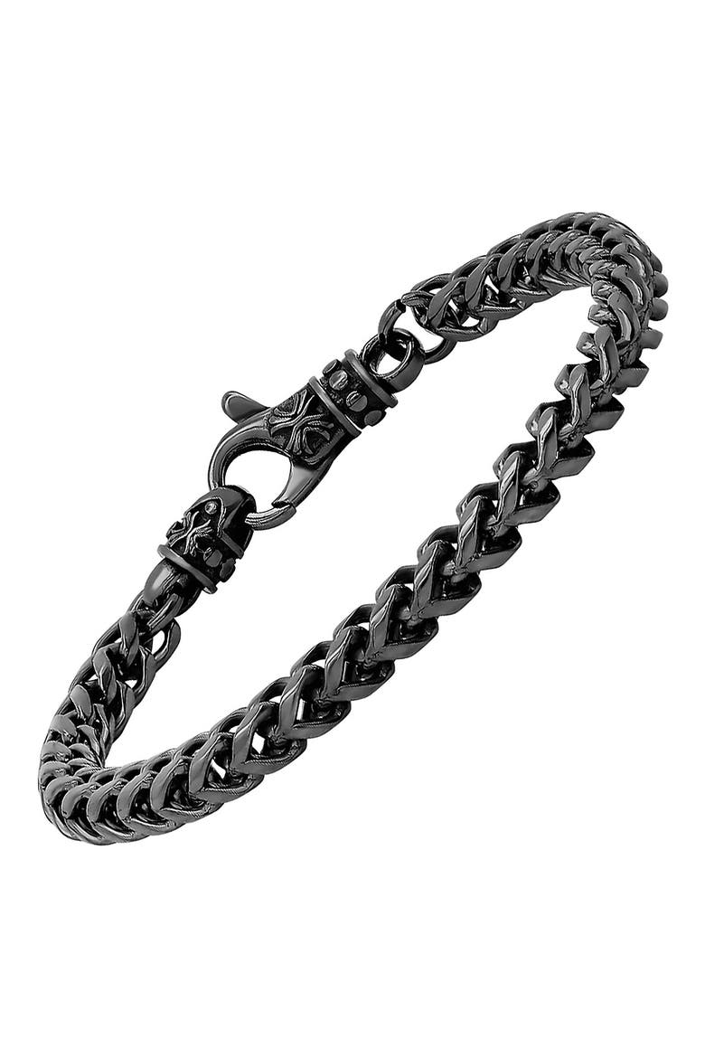 Stainless Steel Wheat Chain Bracelet, Alternate, color, BLACK