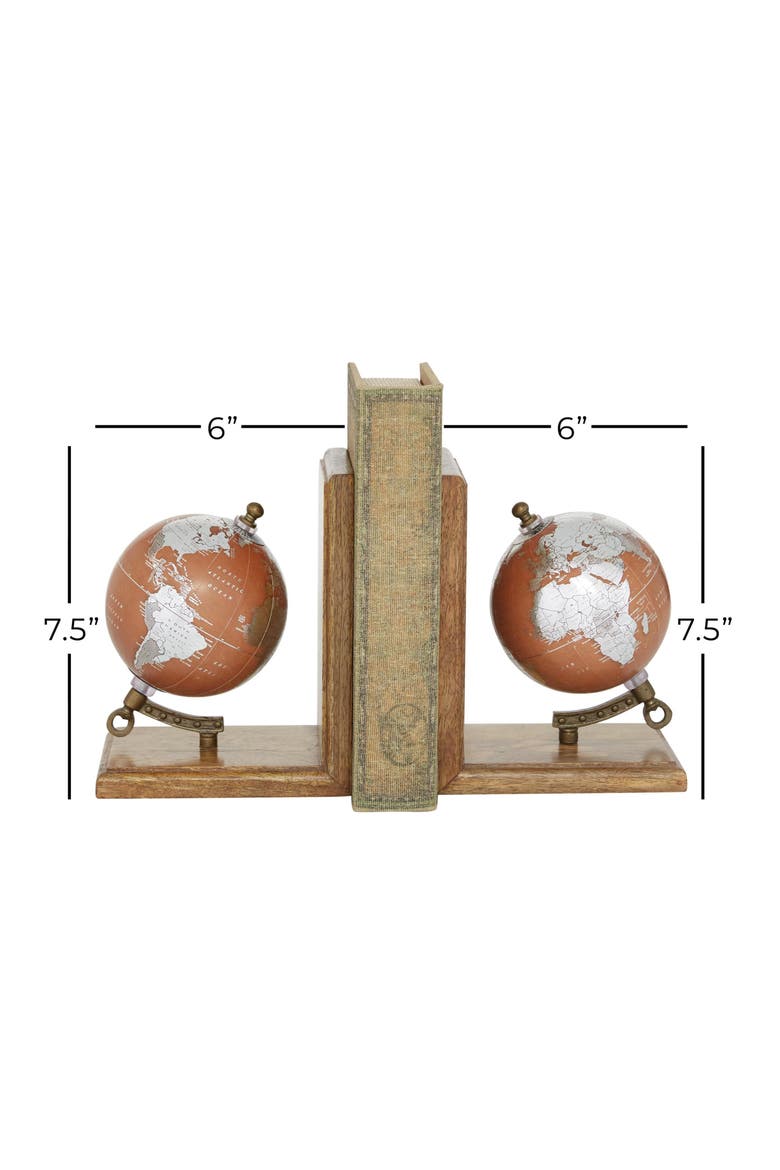 Brown Wood Globe Bookends, Alternate, color, BROWN
