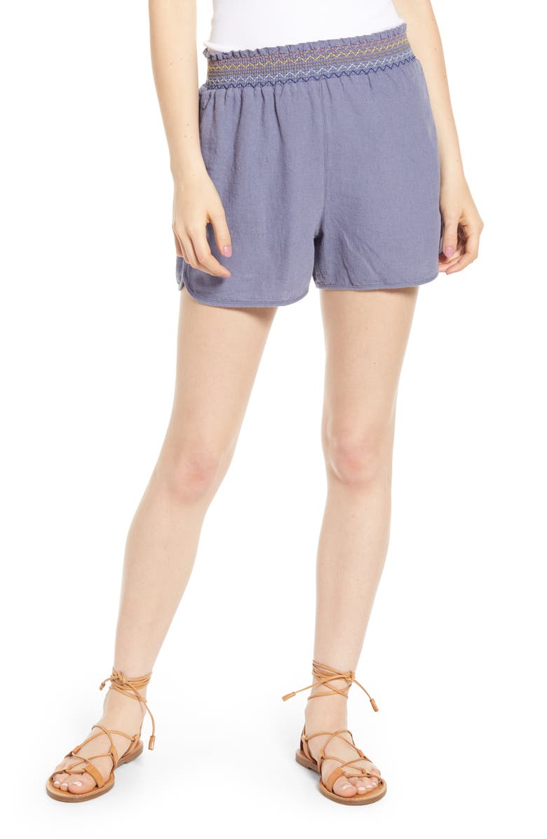 Madewell Rainbow Smocked Pull-On Shorts, Main, color,