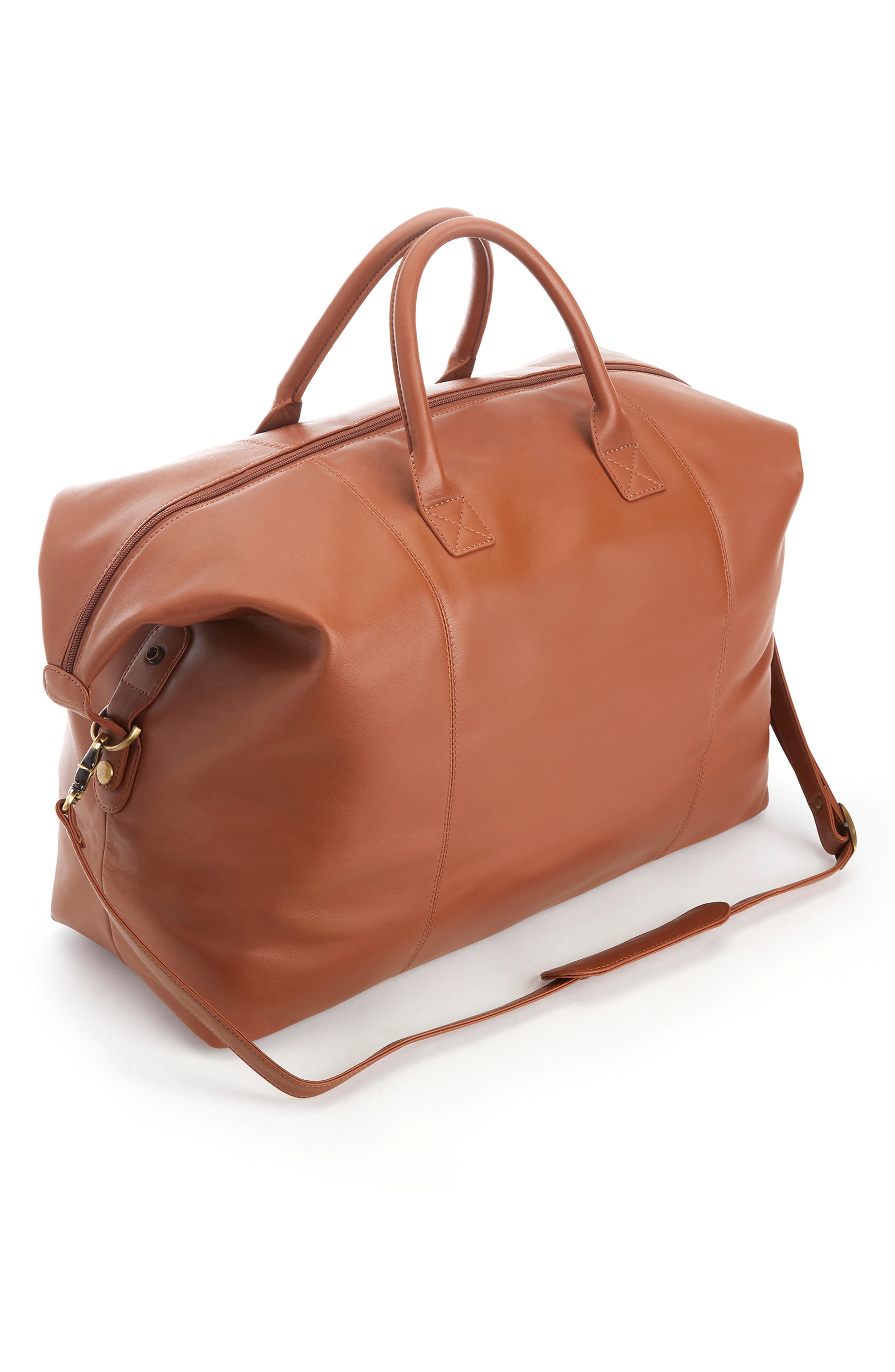 ROYCE New York Weekender Leather Duffle Bag, Alternate, color, Tan