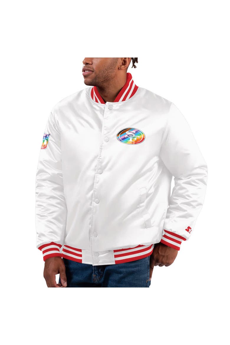 Men's Starter White San Francisco 49ers Pride Full-Snap Varsity Jacket, Alternate, color, White