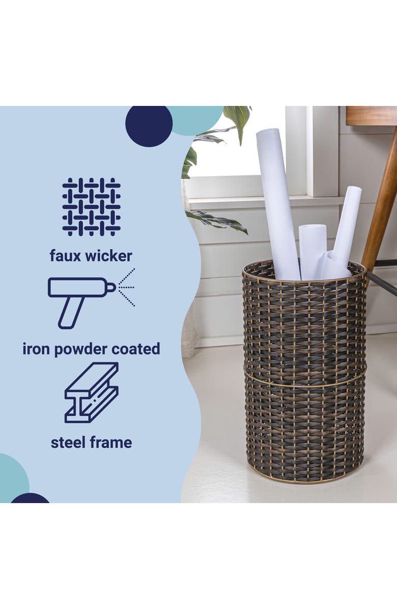 HAPPIMESS Cecil Modern Natural Wicker Cylinder Waste Basket, Alternate, color, Dark Bronze/Gold
